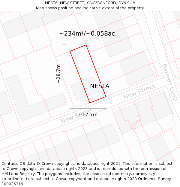 NESTA, NEW STREET, KINGSWINFORD, DY6 9UA: Plot and title map