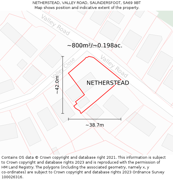 NETHERSTEAD, VALLEY ROAD, SAUNDERSFOOT, SA69 9BT: Plot and title map