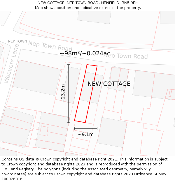 NEW COTTAGE, NEP TOWN ROAD, HENFIELD, BN5 9EH: Plot and title map