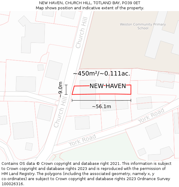 NEW HAVEN, CHURCH HILL, TOTLAND BAY, PO39 0ET: Plot and title map