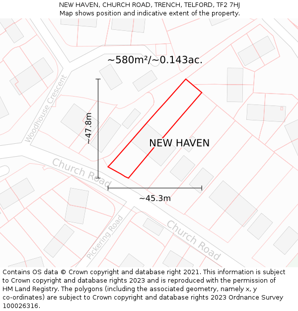 NEW HAVEN, CHURCH ROAD, TRENCH, TELFORD, TF2 7HJ: Plot and title map