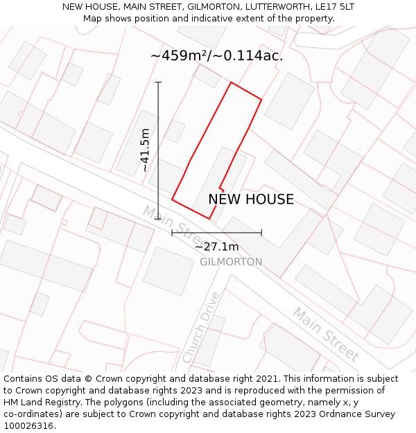 NEW HOUSE, MAIN STREET, GILMORTON, LUTTERWORTH, LE17 5LT: Plot and title map