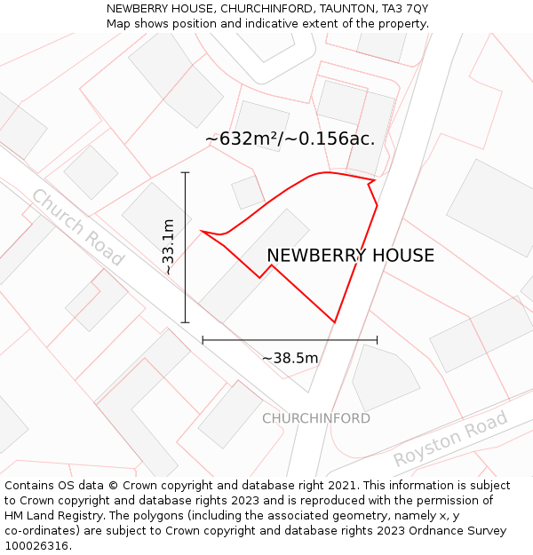 NEWBERRY HOUSE, CHURCHINFORD, TAUNTON, TA3 7QY: Plot and title map