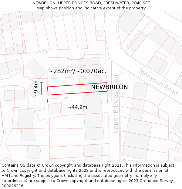 NEWBRILON, UPPER PRINCES ROAD, FRESHWATER, PO40 9EE: Plot and title map