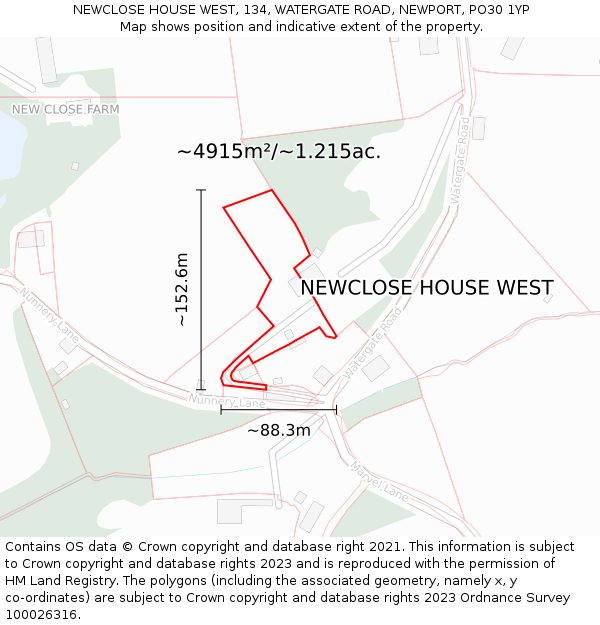 NEWCLOSE HOUSE WEST, 134, WATERGATE ROAD, NEWPORT, PO30 1YP: Plot and title map