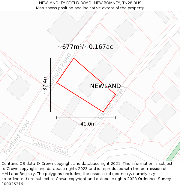 NEWLAND, FAIRFIELD ROAD, NEW ROMNEY, TN28 8HS: Plot and title map