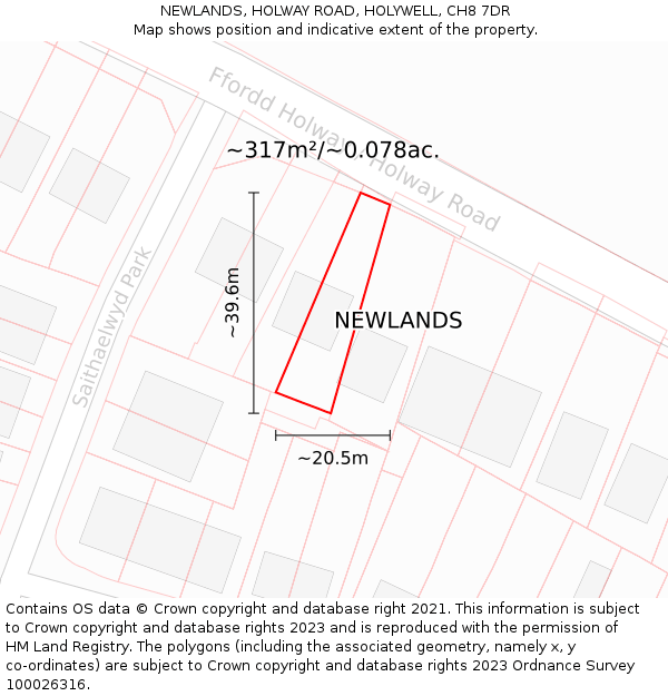 NEWLANDS, HOLWAY ROAD, HOLYWELL, CH8 7DR: Plot and title map