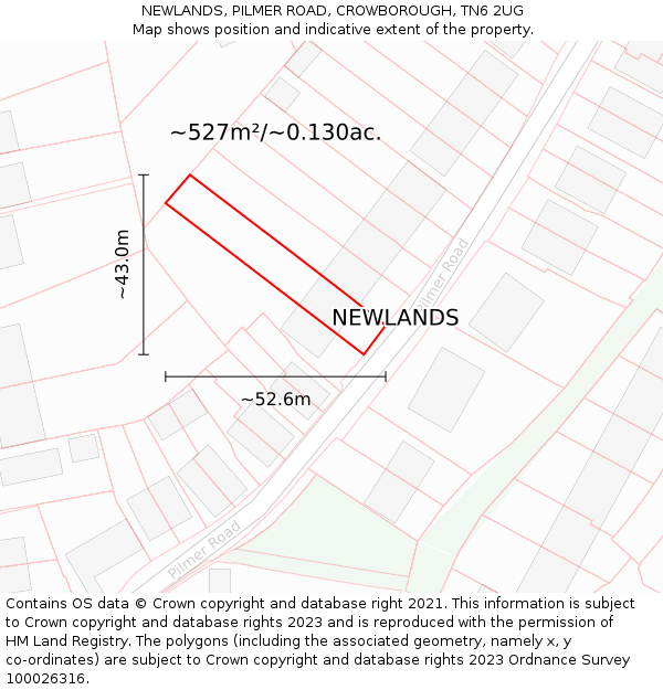 NEWLANDS, PILMER ROAD, CROWBOROUGH, TN6 2UG: Plot and title map