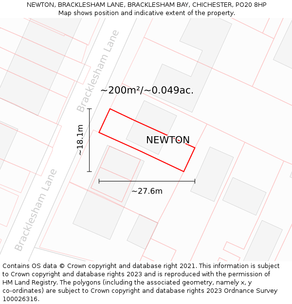 NEWTON, BRACKLESHAM LANE, BRACKLESHAM BAY, CHICHESTER, PO20 8HP: Plot and title map