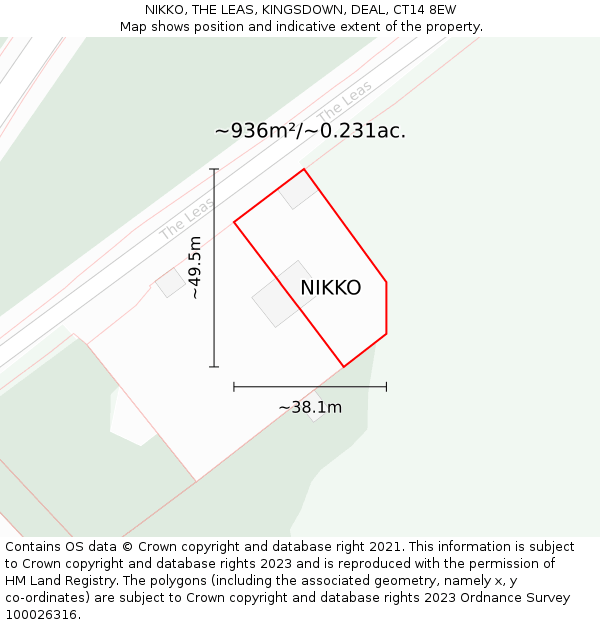 NIKKO, THE LEAS, KINGSDOWN, DEAL, CT14 8EW: Plot and title map