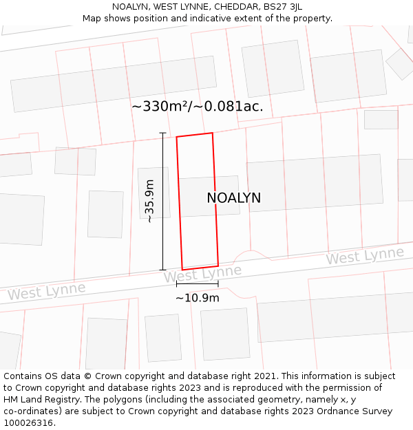 NOALYN, WEST LYNNE, CHEDDAR, BS27 3JL: Plot and title map