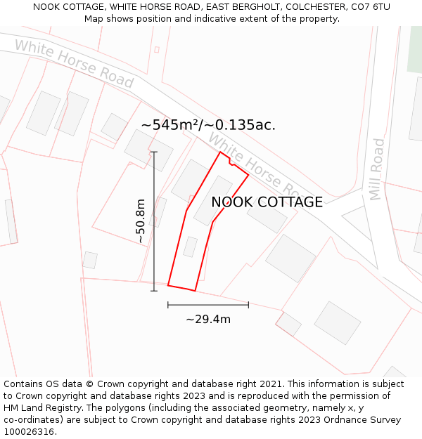 NOOK COTTAGE, WHITE HORSE ROAD, EAST BERGHOLT, COLCHESTER, CO7 6TU: Plot and title map