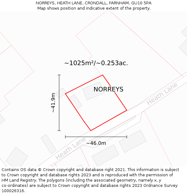 NORREYS, HEATH LANE, CRONDALL, FARNHAM, GU10 5PA: Plot and title map