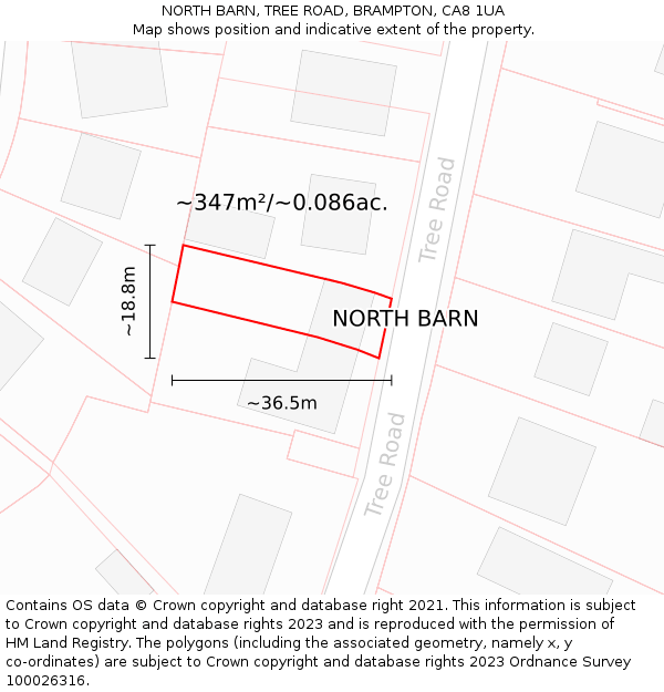 NORTH BARN, TREE ROAD, BRAMPTON, CA8 1UA: Plot and title map