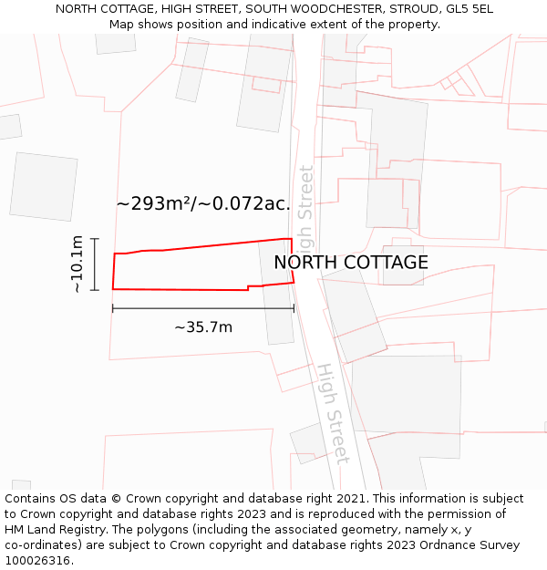 NORTH COTTAGE, HIGH STREET, SOUTH WOODCHESTER, STROUD, GL5 5EL: Plot and title map