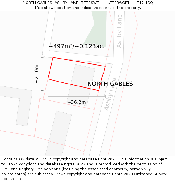 NORTH GABLES, ASHBY LANE, BITTESWELL, LUTTERWORTH, LE17 4SQ: Plot and title map