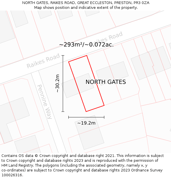 NORTH GATES, RAIKES ROAD, GREAT ECCLESTON, PRESTON, PR3 0ZA: Plot and title map