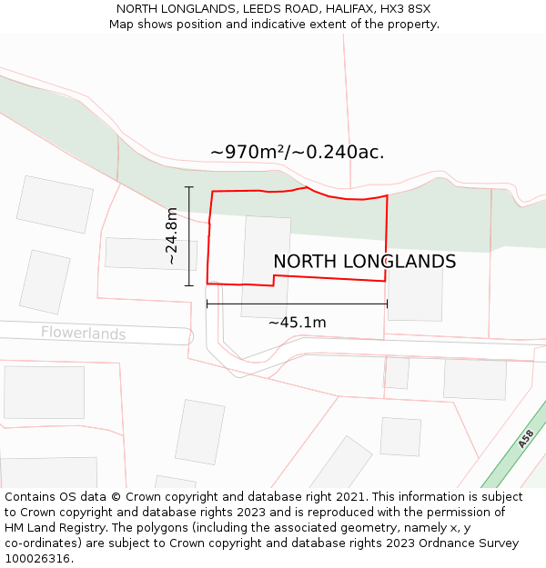 NORTH LONGLANDS, LEEDS ROAD, HALIFAX, HX3 8SX: Plot and title map