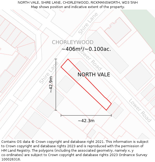 NORTH VALE, SHIRE LANE, CHORLEYWOOD, RICKMANSWORTH, WD3 5NH: Plot and title map