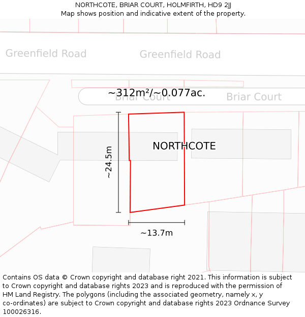 NORTHCOTE, BRIAR COURT, HOLMFIRTH, HD9 2JJ: Plot and title map
