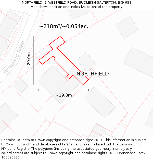 NORTHFIELD, 2, WESTFIELD ROAD, BUDLEIGH SALTERTON, EX9 6SS: Plot and title map