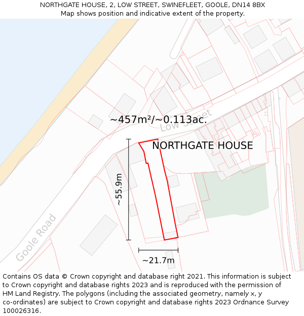 NORTHGATE HOUSE, 2, LOW STREET, SWINEFLEET, GOOLE, DN14 8BX: Plot and title map