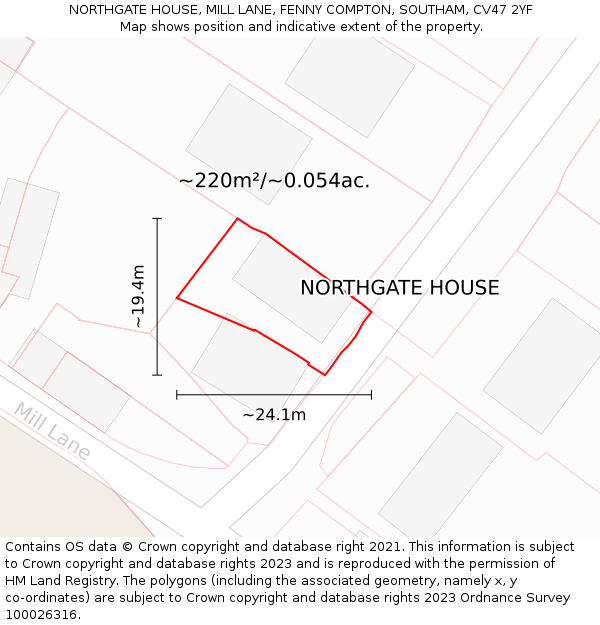 NORTHGATE HOUSE, MILL LANE, FENNY COMPTON, SOUTHAM, CV47 2YF: Plot and title map