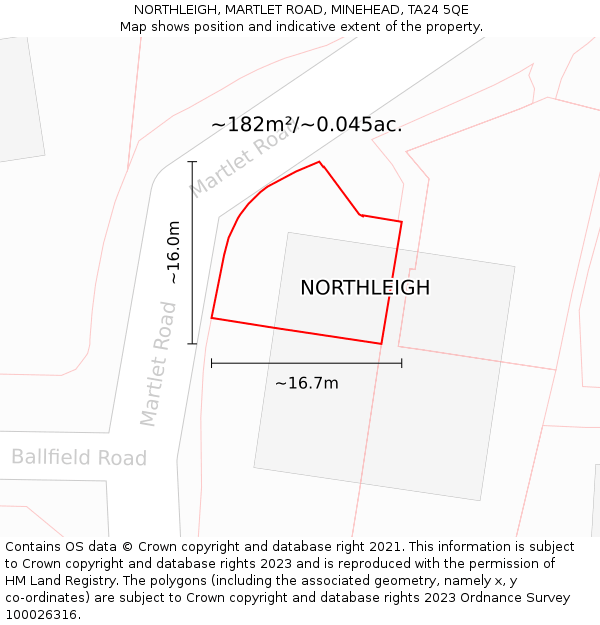 NORTHLEIGH, MARTLET ROAD, MINEHEAD, TA24 5QE: Plot and title map