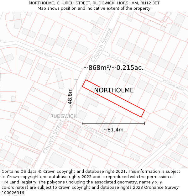 NORTHOLME, CHURCH STREET, RUDGWICK, HORSHAM, RH12 3ET: Plot and title map