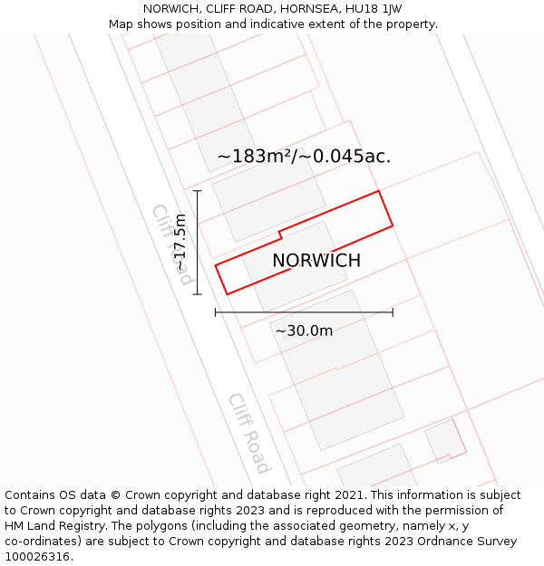 NORWICH, CLIFF ROAD, HORNSEA, HU18 1JW: Plot and title map