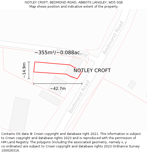 NOTLEY CROFT, BEDMOND ROAD, ABBOTS LANGLEY, WD5 0QE: Plot and title map