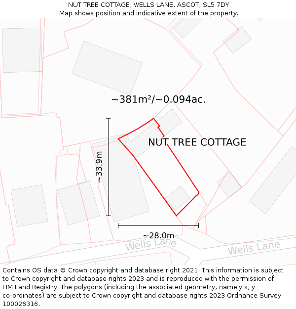 NUT TREE COTTAGE, WELLS LANE, ASCOT, SL5 7DY: Plot and title map