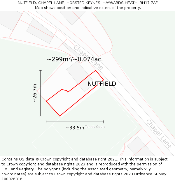 NUTFIELD, CHAPEL LANE, HORSTED KEYNES, HAYWARDS HEATH, RH17 7AF: Plot and title map