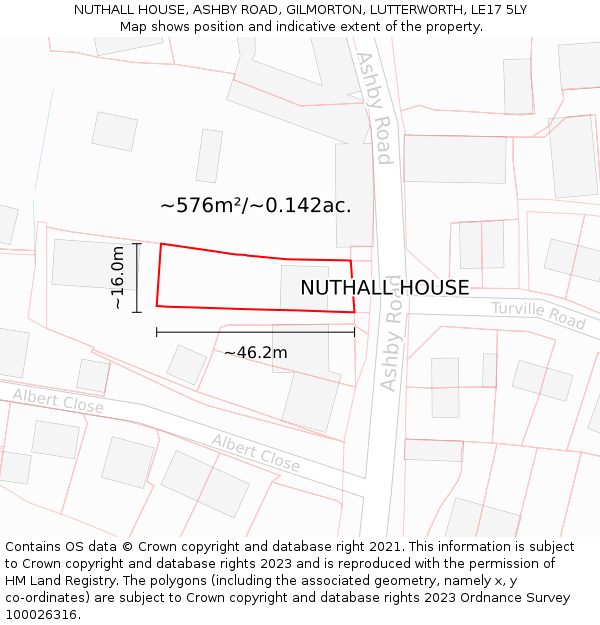 NUTHALL HOUSE, ASHBY ROAD, GILMORTON, LUTTERWORTH, LE17 5LY: Plot and title map