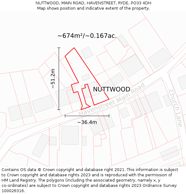 NUTTWOOD, MAIN ROAD, HAVENSTREET, RYDE, PO33 4DH: Plot and title map