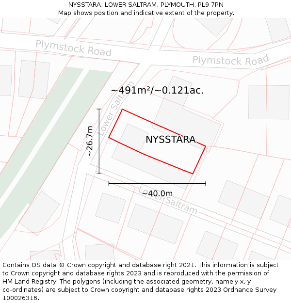 NYSSTARA, LOWER SALTRAM, PLYMOUTH, PL9 7PN: Plot and title map