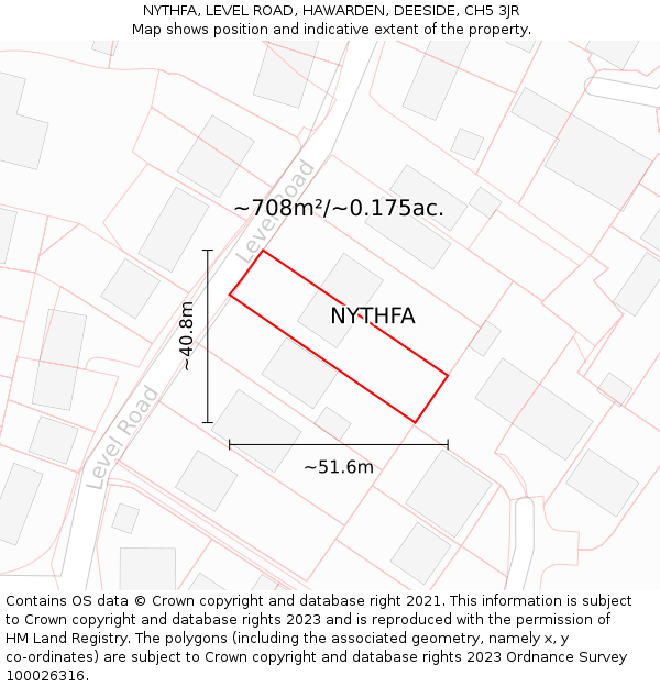 NYTHFA, LEVEL ROAD, HAWARDEN, DEESIDE, CH5 3JR: Plot and title map