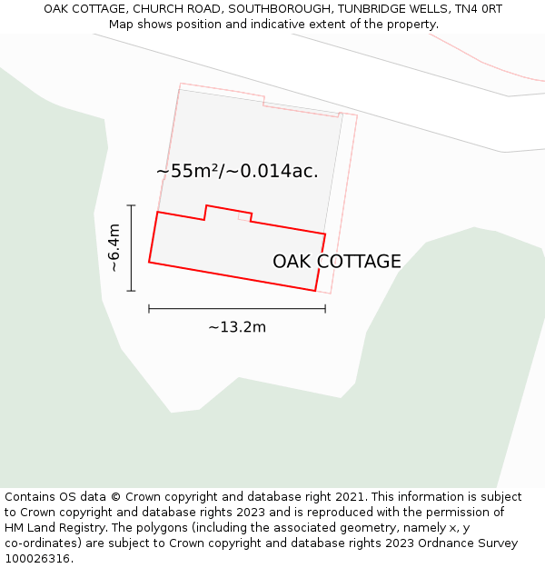 OAK COTTAGE, CHURCH ROAD, SOUTHBOROUGH, TUNBRIDGE WELLS, TN4 0RT: Plot and title map