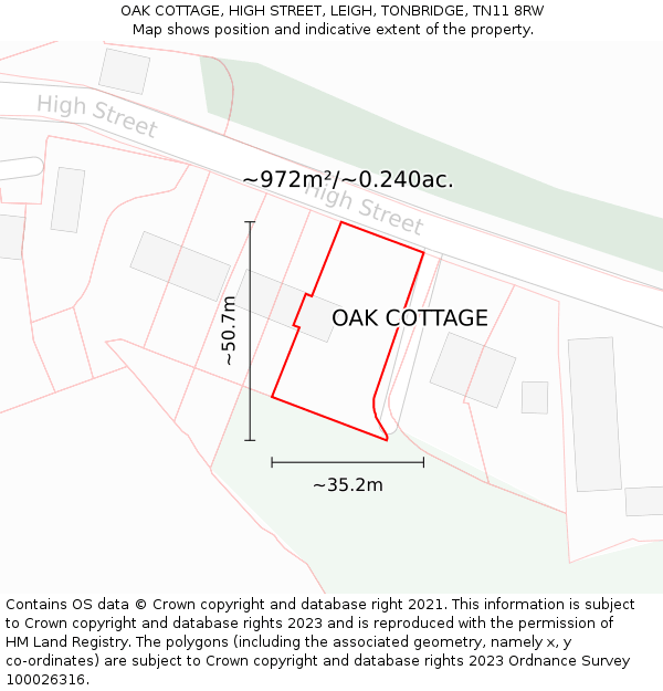 OAK COTTAGE, HIGH STREET, LEIGH, TONBRIDGE, TN11 8RW: Plot and title map