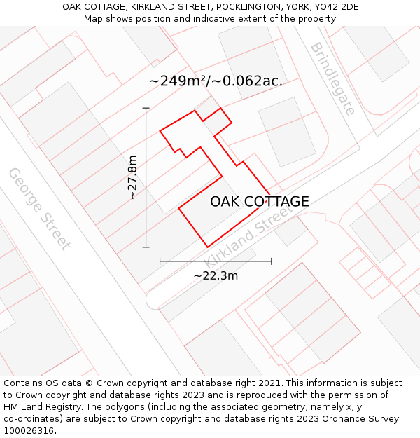 OAK COTTAGE, KIRKLAND STREET, POCKLINGTON, YORK, YO42 2DE: Plot and title map