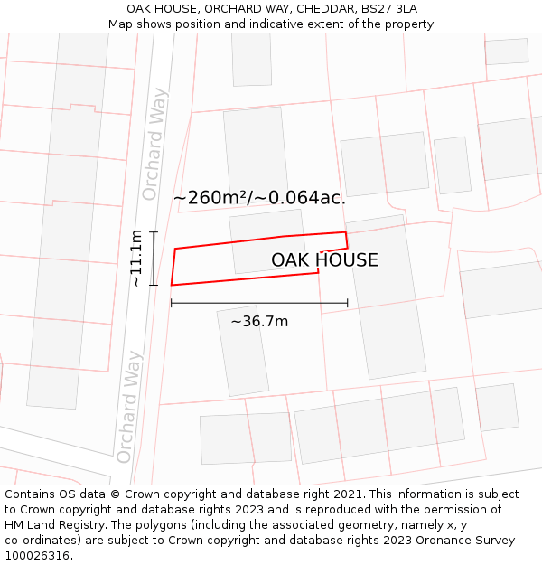 OAK HOUSE, ORCHARD WAY, CHEDDAR, BS27 3LA: Plot and title map