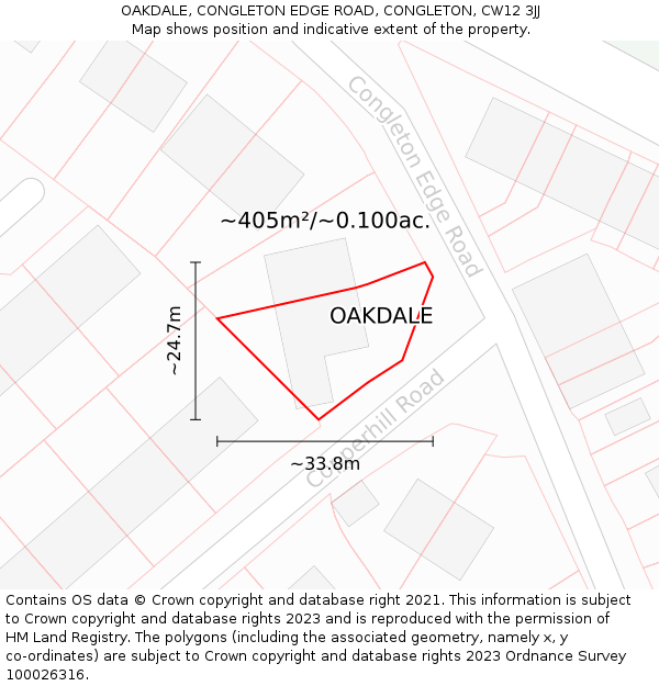 OAKDALE, CONGLETON EDGE ROAD, CONGLETON, CW12 3JJ: Plot and title map