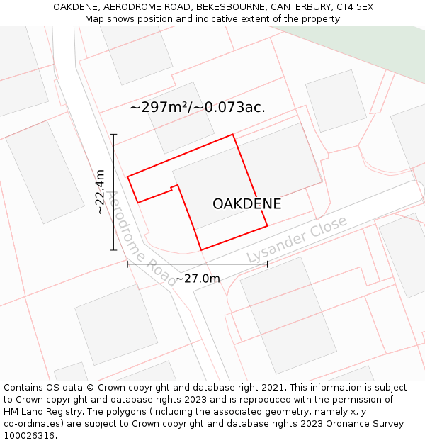 OAKDENE, AERODROME ROAD, BEKESBOURNE, CANTERBURY, CT4 5EX: Plot and title map