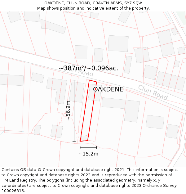 OAKDENE, CLUN ROAD, CRAVEN ARMS, SY7 9QW: Plot and title map