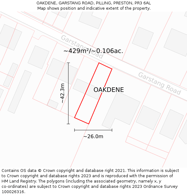 OAKDENE, GARSTANG ROAD, PILLING, PRESTON, PR3 6AL: Plot and title map