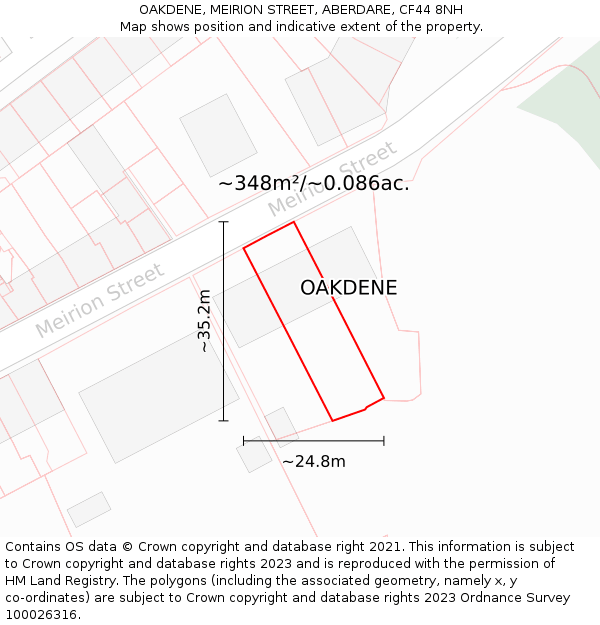 OAKDENE, MEIRION STREET, ABERDARE, CF44 8NH: Plot and title map