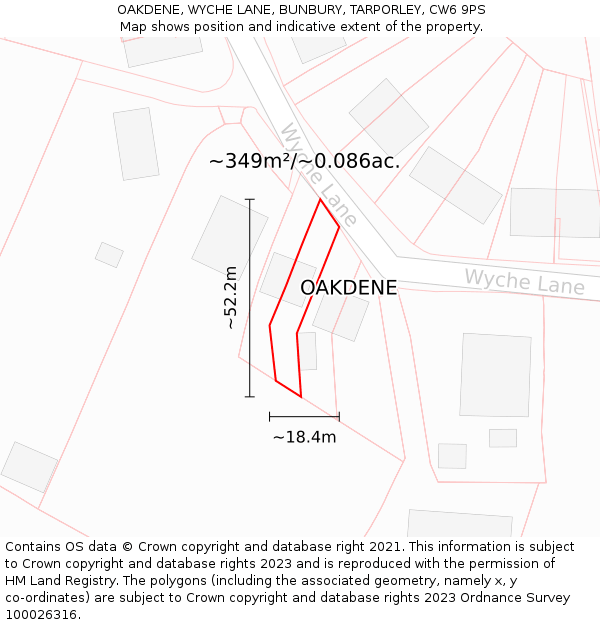 OAKDENE, WYCHE LANE, BUNBURY, TARPORLEY, CW6 9PS: Plot and title map