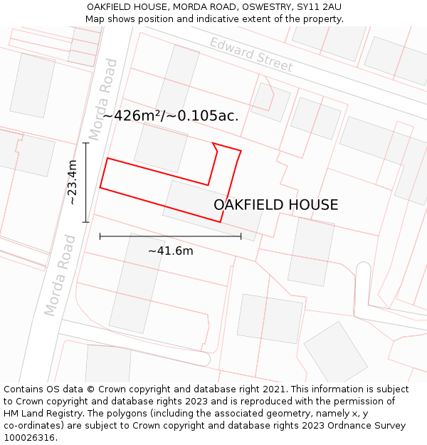 OAKFIELD HOUSE, MORDA ROAD, OSWESTRY, SY11 2AU: Plot and title map