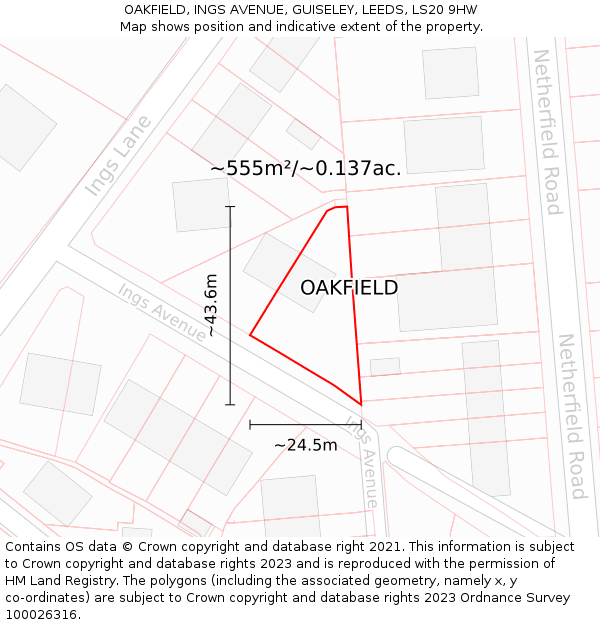 OAKFIELD, INGS AVENUE, GUISELEY, LEEDS, LS20 9HW: Plot and title map