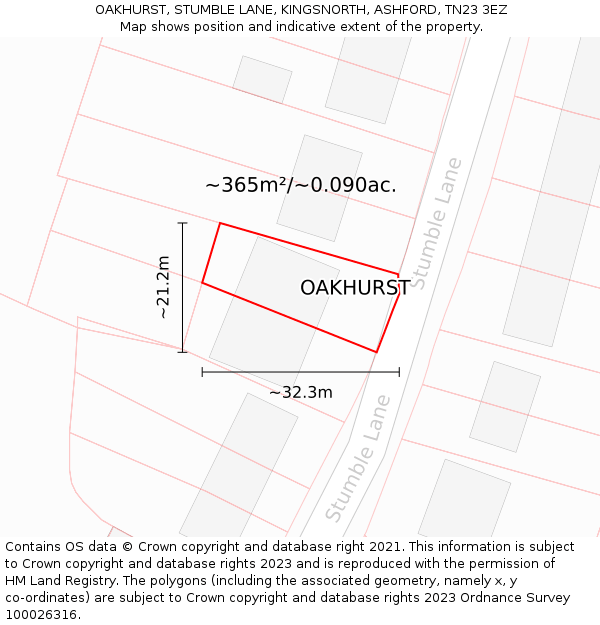 OAKHURST, STUMBLE LANE, KINGSNORTH, ASHFORD, TN23 3EZ: Plot and title map